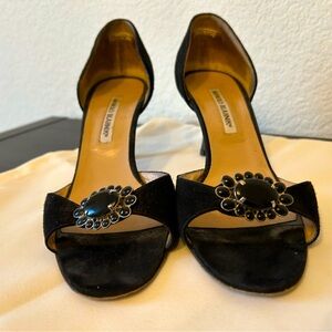 Manolo Blahnik Black, suede Peep-Toe Heels